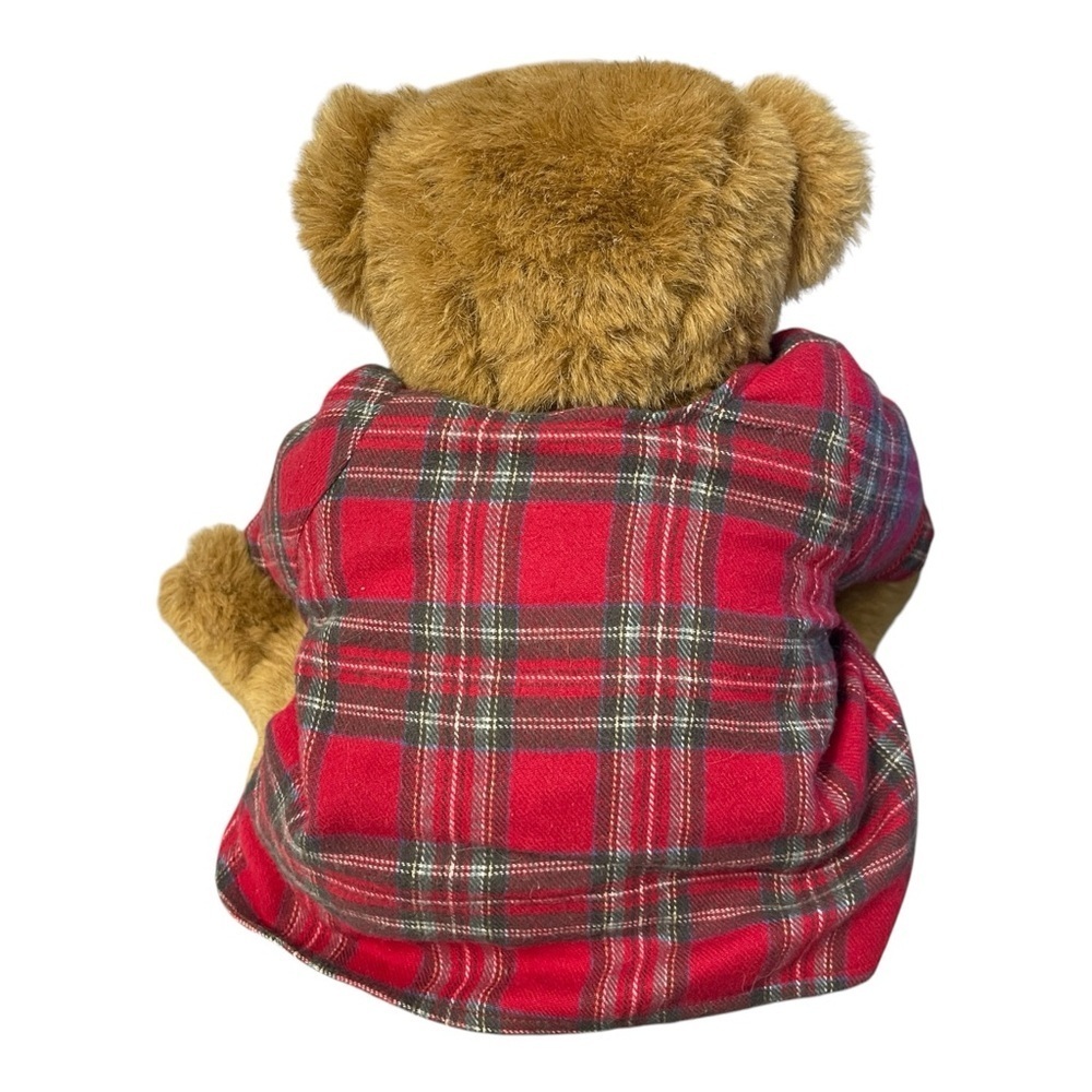 Vermont Teddy Bear Brown Plaid Nightshirt 15" Jointed Made In USA Collectible - Picture 2 of 6